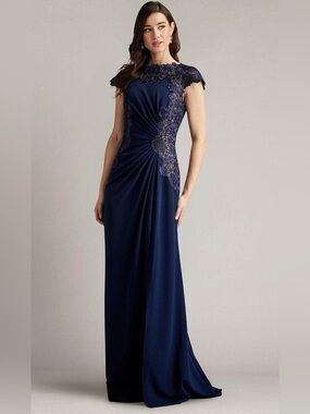 TADASHI SHOJI - CAPE SLEEVE SHIRRED EVENING GOWN